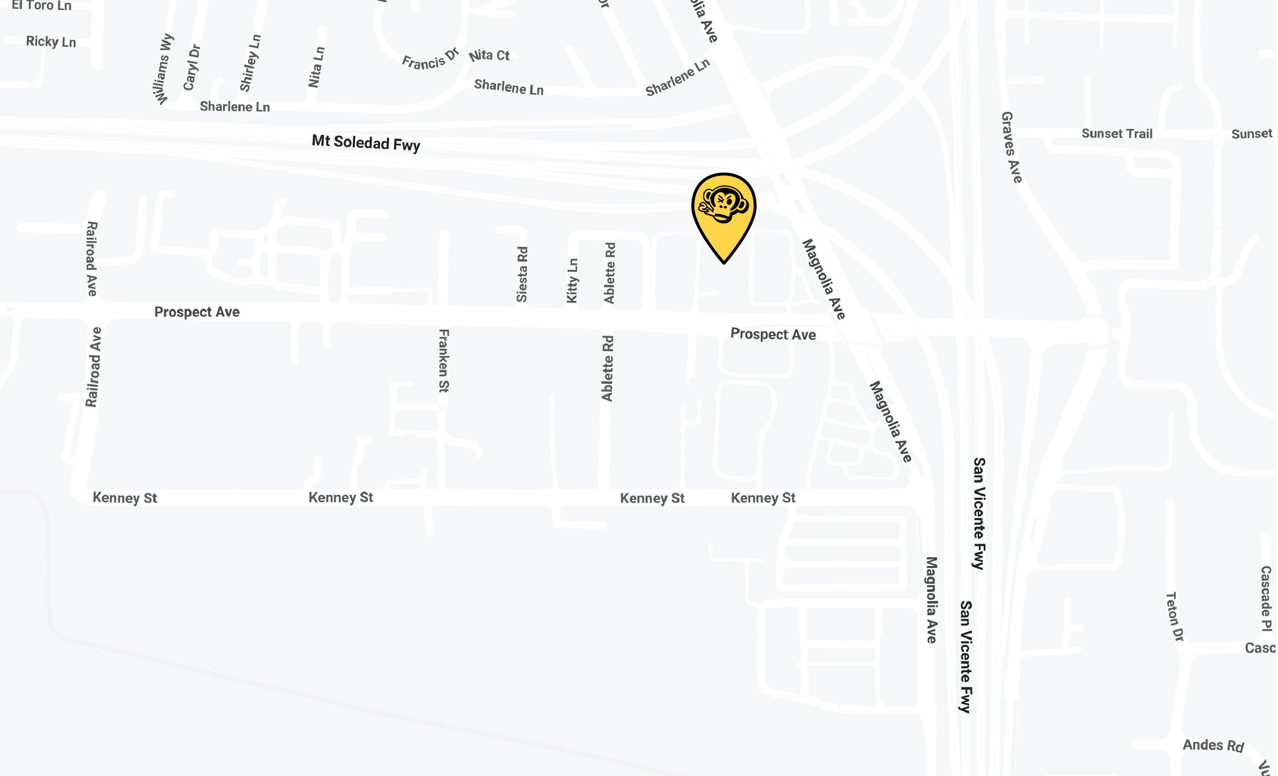 Map with a yellow pin marker on a street layout
